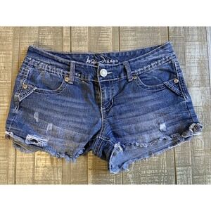 Ariya Jeans Short Shorts Womens Size 7/8 Blue Whiskers Distressed Low Rise